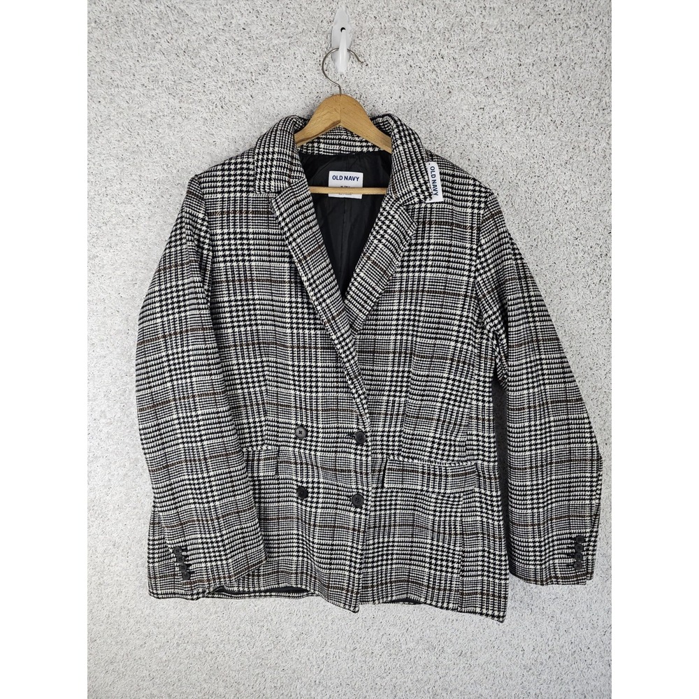 Old Navy‎ Women Oversized Gray Plaid Houndstooth Blazer Academia Size XL Tall